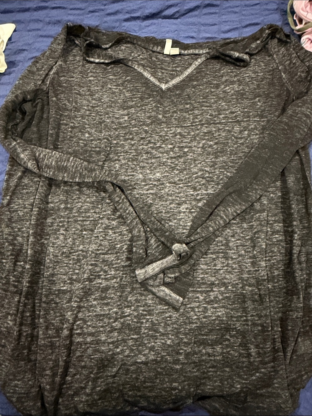 Cato Long Sleeve V-Neck Cozy Heathered Charcoal Top